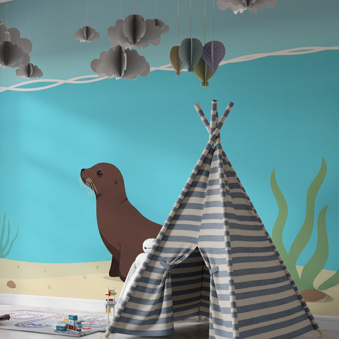 Kinderzimmer Tapete | Fröhlicher Otter unter Wasser