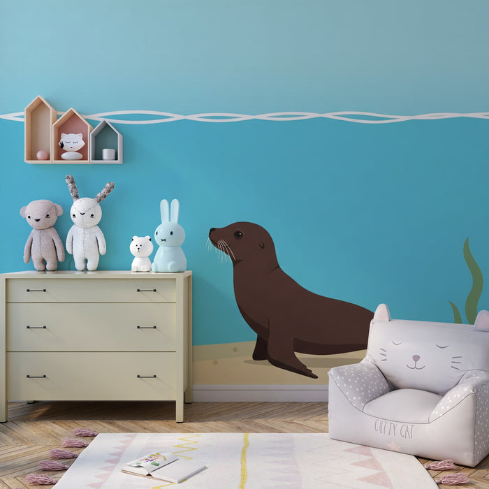 Kinderzimmer Tapete | Fröhlicher Otter unter Wasser