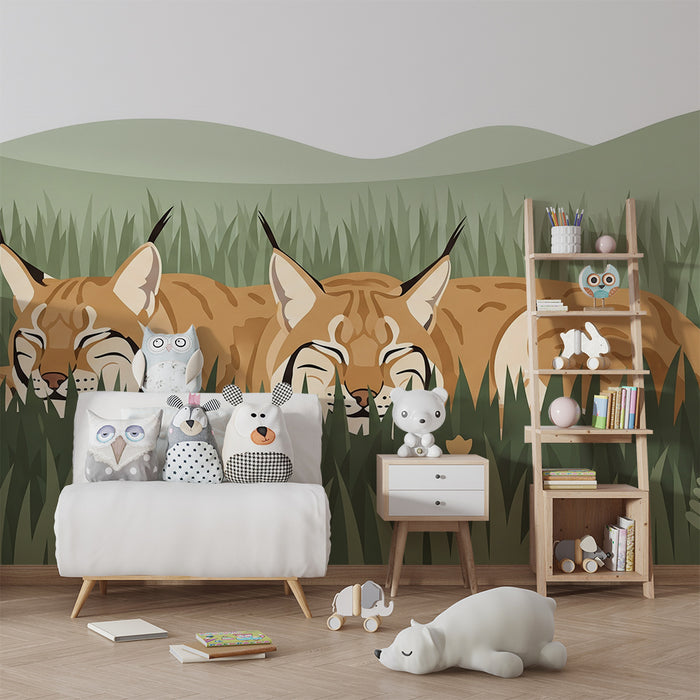 Behang kinderkamer | Lynx in een bloemenveld