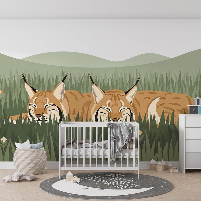 Behang kinderkamer | Lynx in een bloemenveld