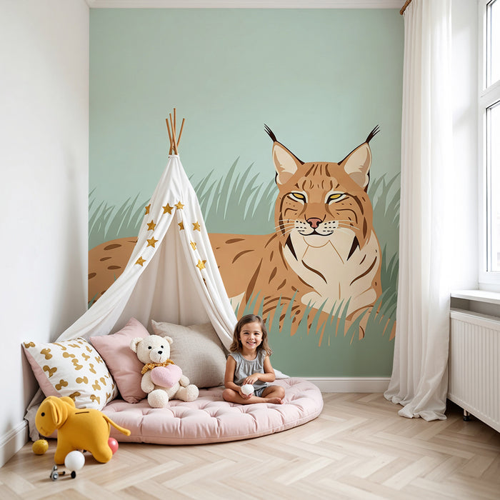 Tapete Kinderzimmer | Luchs im Blumenfeld