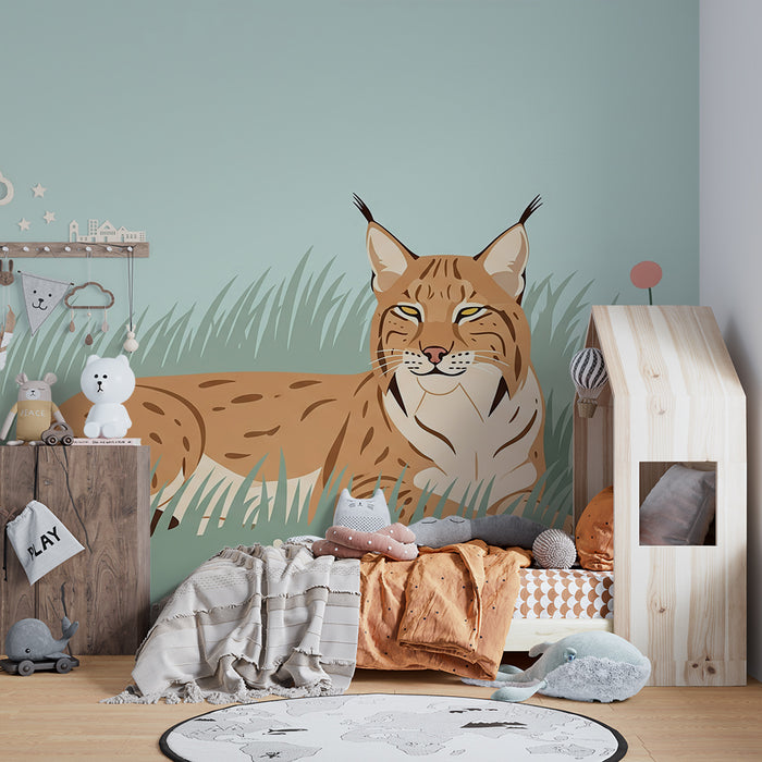 Tapete Kinderzimmer | Luchs im Blumenfeld