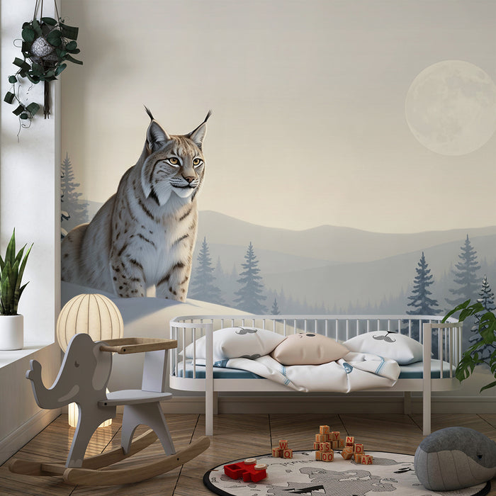 Børneværelses tapet | Lynx i vinterlandskab