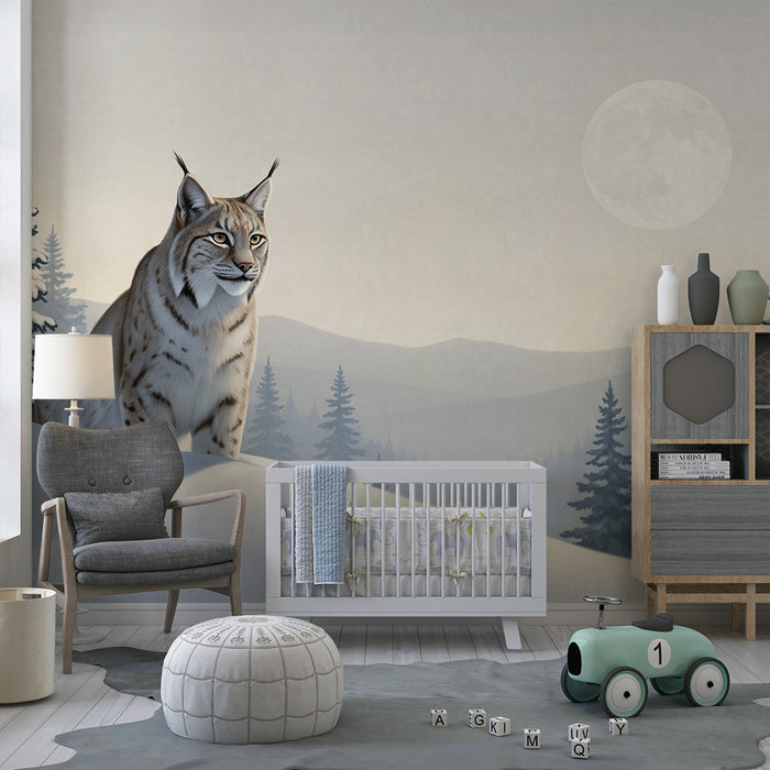 Børneværelses tapet | Lynx i vinterlandskab