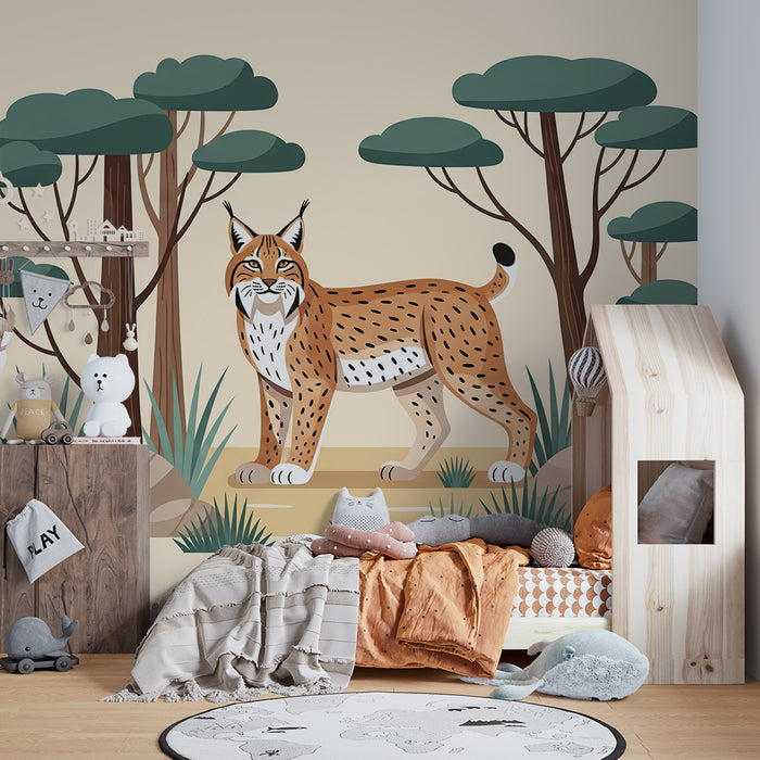 Tapete Kinderzimmer | Luchs im schönen Wald