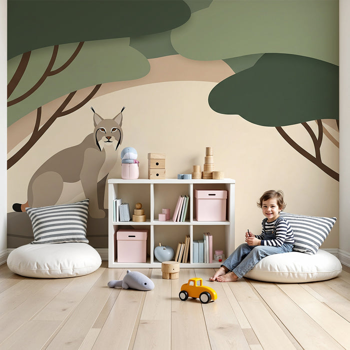 Papier peint chambre enfant | Lynx dans une forêt verdoyante