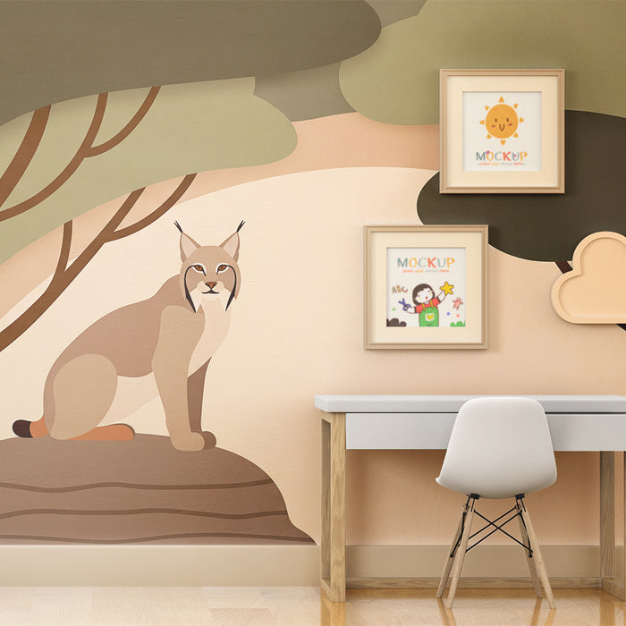 Papier peint chambre enfant | Lynx dans une forêt verdoyante