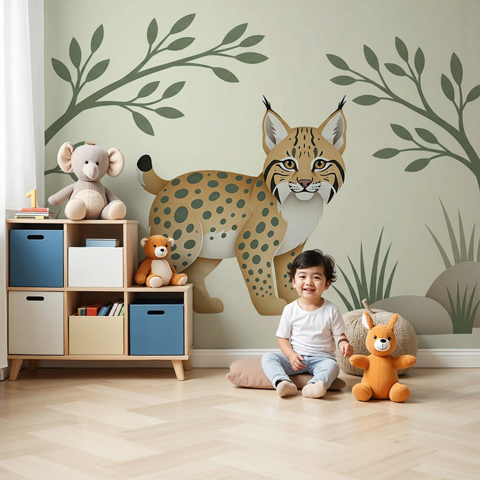 Children's bedroom wallpaper | Playful lynx in a natural setting