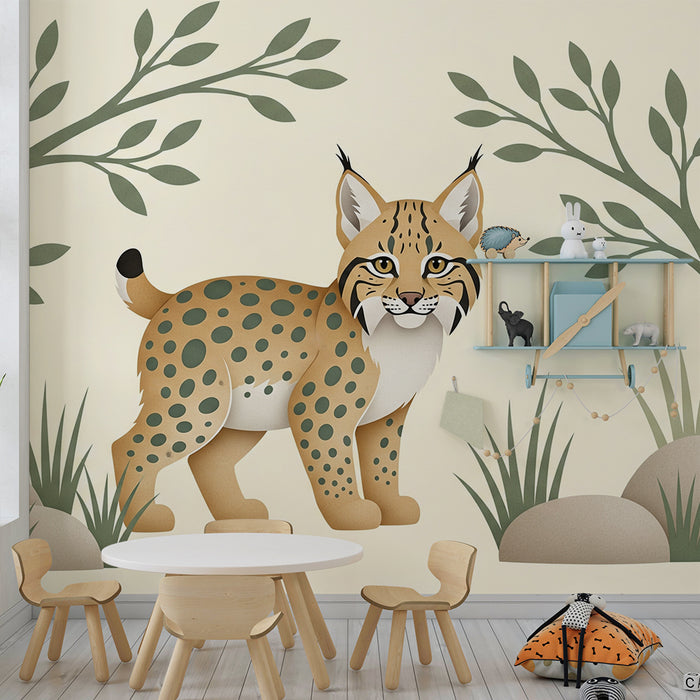 Children's bedroom wallpaper | Playful lynx in a natural setting