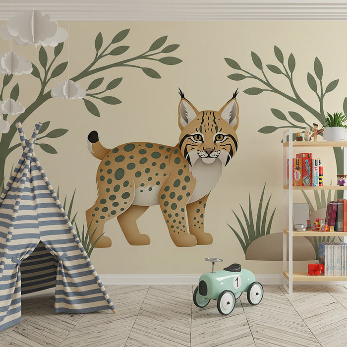 Children's bedroom wallpaper | Playful lynx in a natural setting