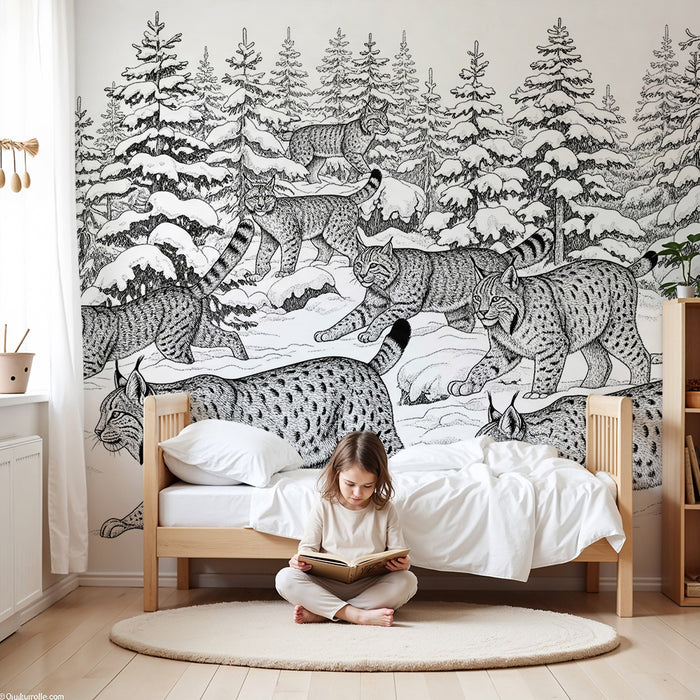 Kinderzimmer Tapete | Majestätischer Luchs in einer verschneiten Landschaft