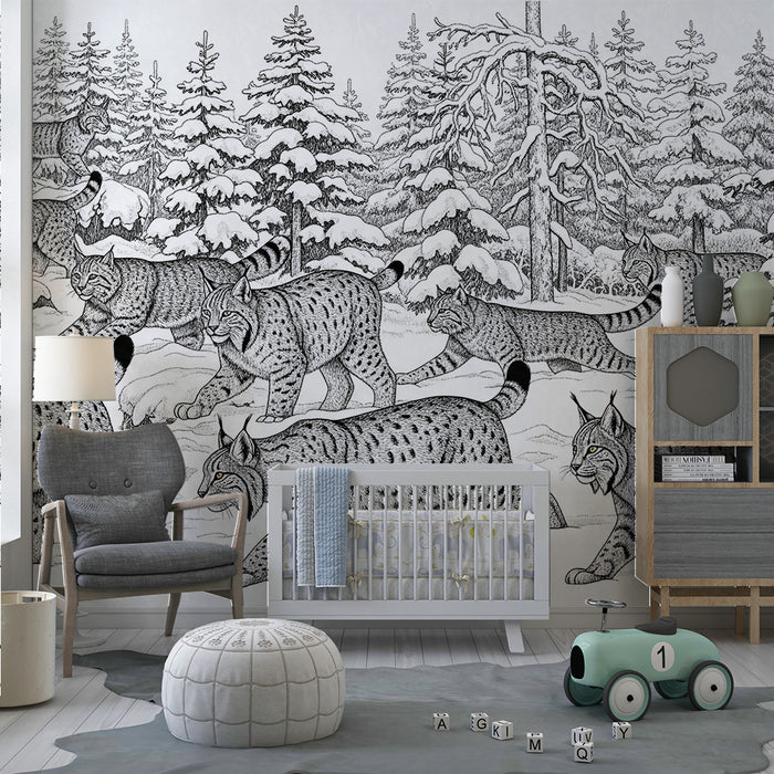 Kinderzimmer Tapete | Majestätischer Luchs in einer verschneiten Landschaft