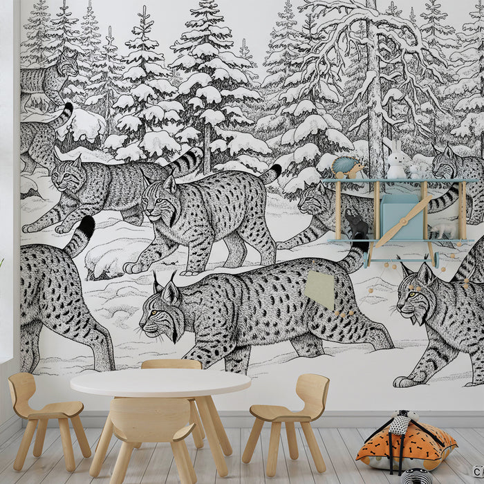 Kinderzimmer Tapete | Majestätischer Luchs in einer verschneiten Landschaft