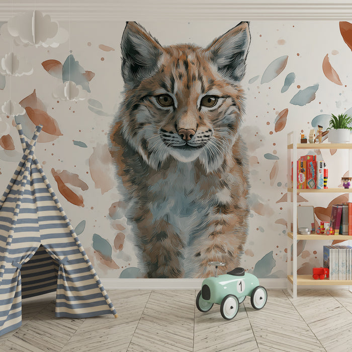 Papel de parede criança | Lince majestoso em uma explosão de cores