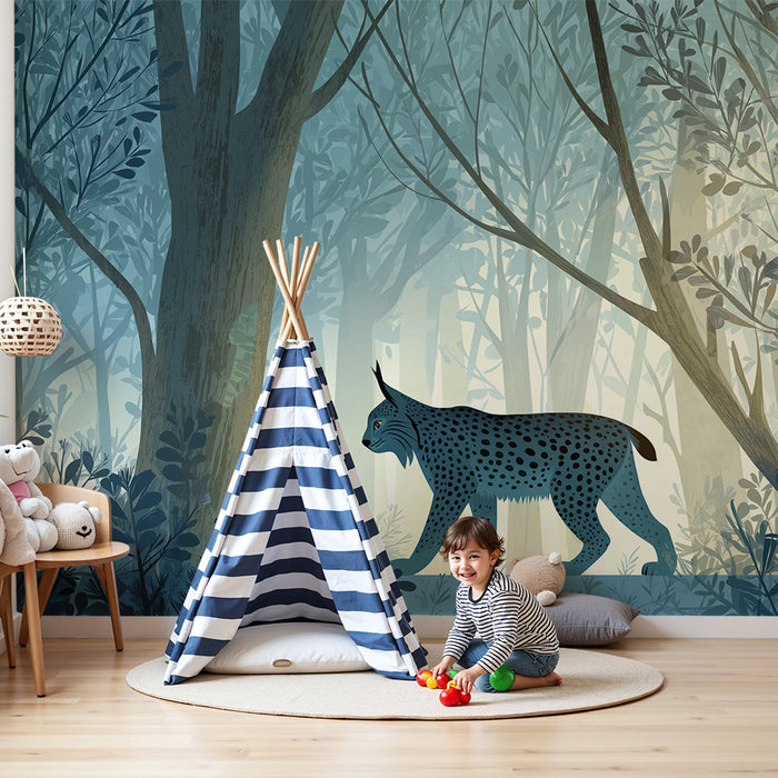 Kinderzimmer Tapete | Majestätischer Luchs in einem geheimnisvollen Wald