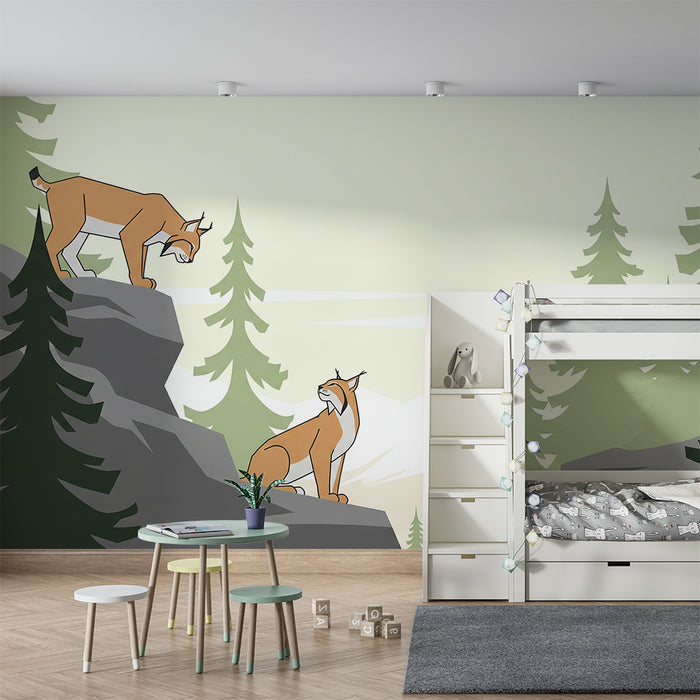 **Papel de perete pentru camera copiilor | Linx maiestuos într-o pădure liniștită**