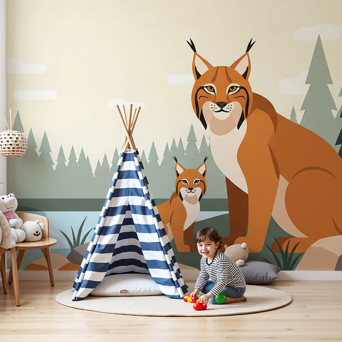 Kids' Room Wallpaper | Majestic Lynx and Cub by the Water