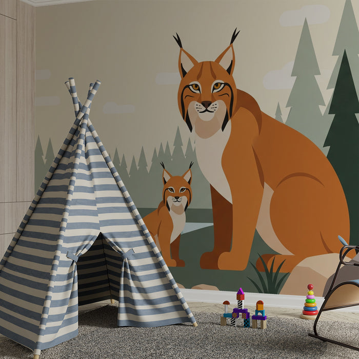 Kids' Room Wallpaper | Majestic Lynx and Cub by the Water