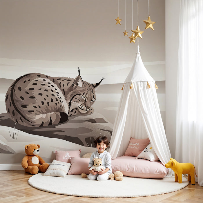 Papel pintado infantil | Lince en un paisaje invernal