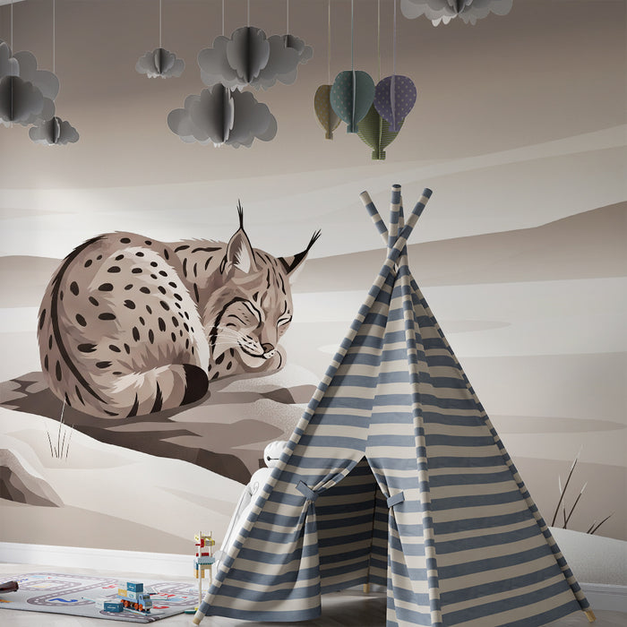 Papel pintado infantil | Lince en un paisaje invernal