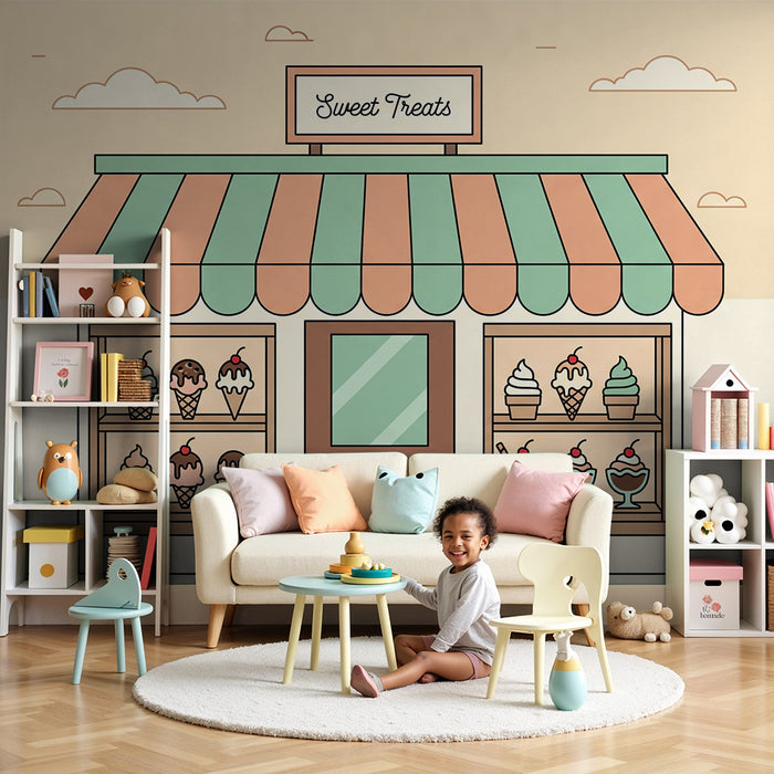 Kinderzimmer-Tapete | Süßwarenladen mit bunten Eistüten