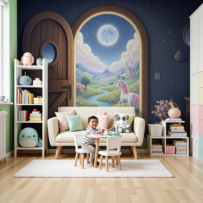 Carta da parati per cameretta bambini | Magia di unicorni e paesaggi incantati