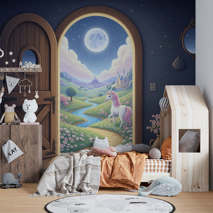 Carta da parati per cameretta bambini | Magia di unicorni e paesaggi incantati