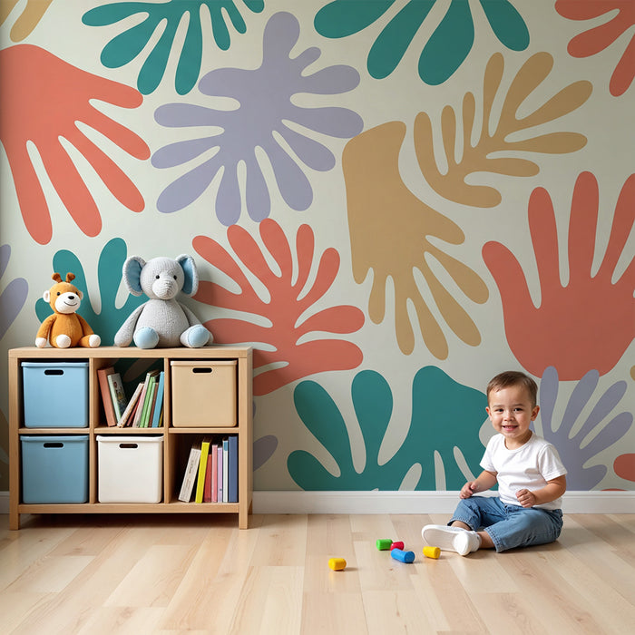 Tapet pentru camera copilului | Mâini colorate în tonuri pastelate