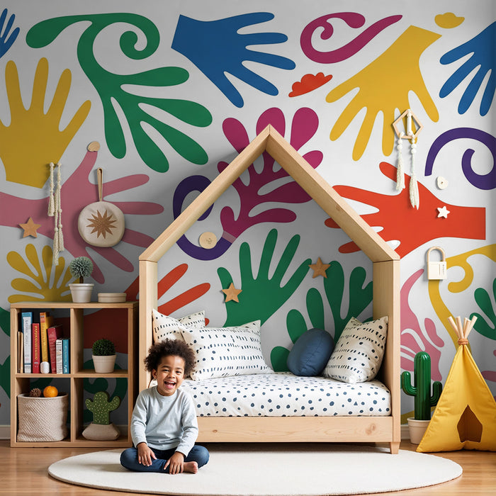 Behang kinderkamer | Kleurrijke handafdrukken