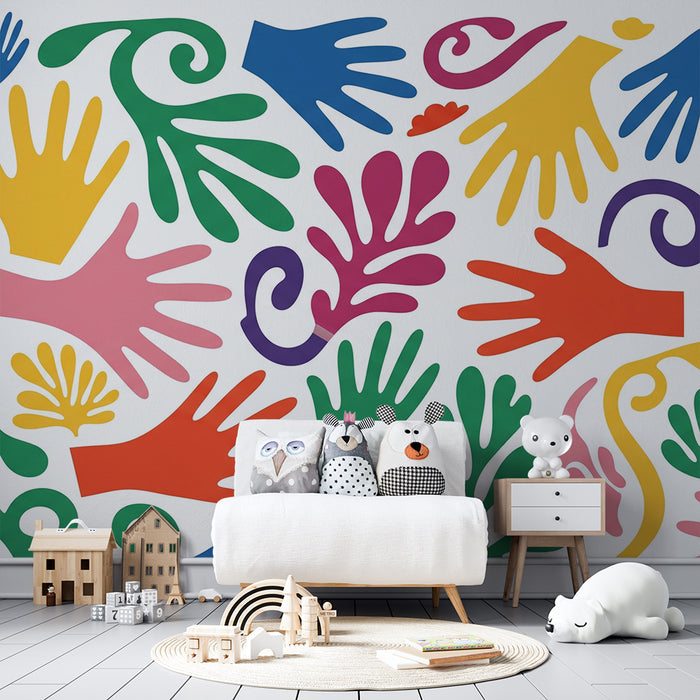 Behang kinderkamer | Kleurrijke handafdrukken