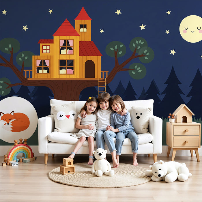 Kids' Room Wallpaper | Treehouse Under a Starry Sky