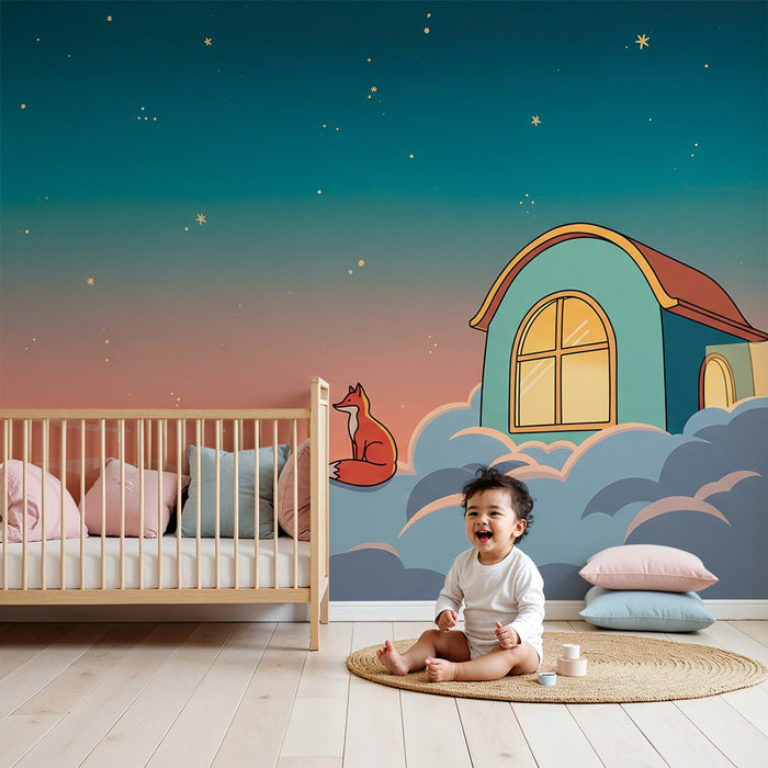 Kids' Room Wallpaper | Dreamy Fox in a Cloud House