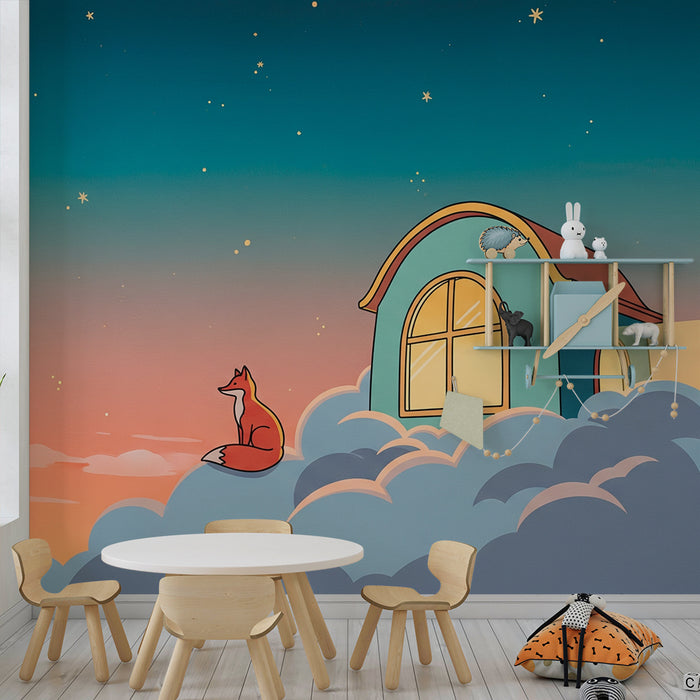Kids' Room Wallpaper | Dreamy Fox in a Cloud House