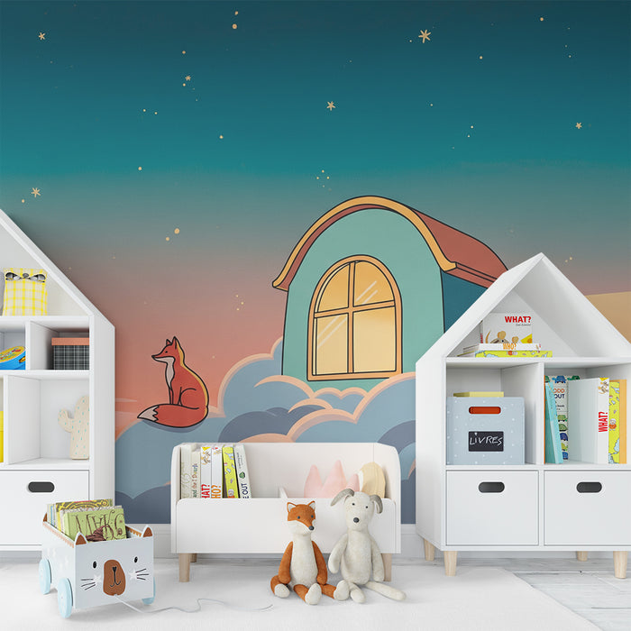 Kids' Room Wallpaper | Dreamy Fox in a Cloud House