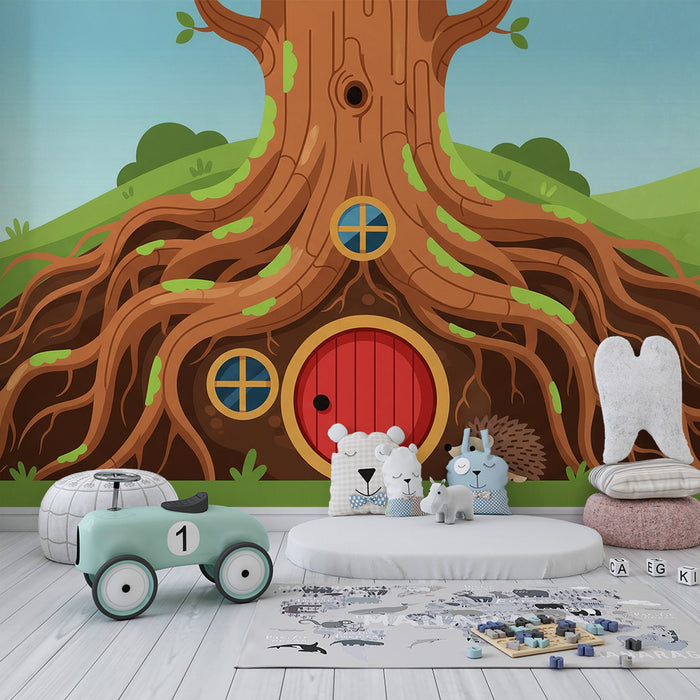 Kinderzimmer Tapete | Baumhaus mit süßem Igel