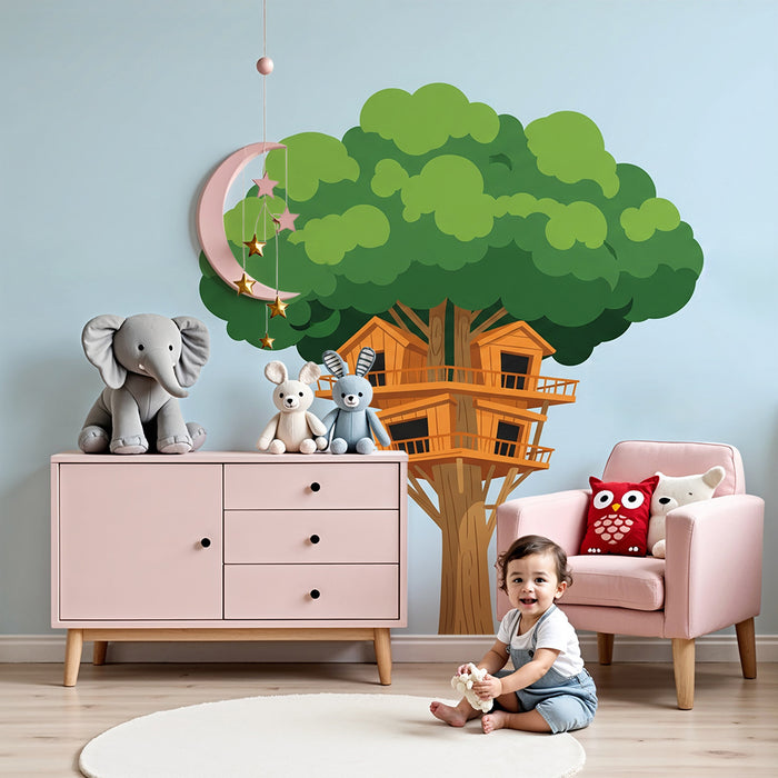 Kids' room wallpaper | Treehouse surrounded by greenery