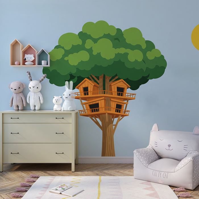 Kids' room wallpaper | Treehouse surrounded by greenery