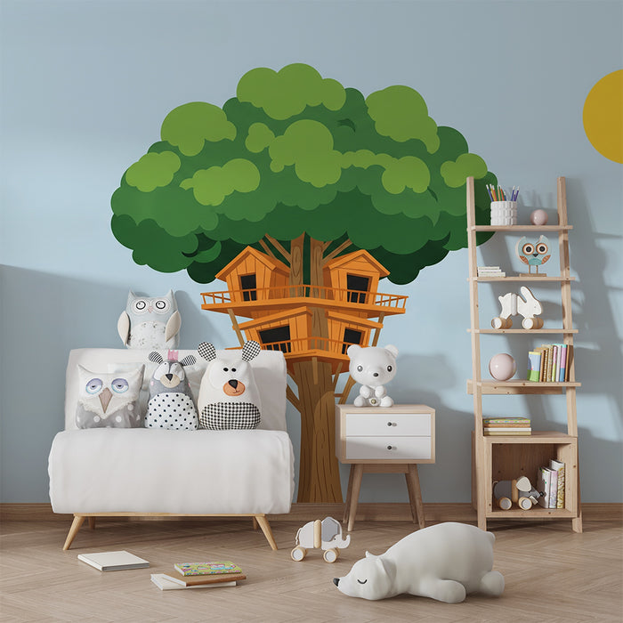 Kids' room wallpaper | Treehouse surrounded by greenery