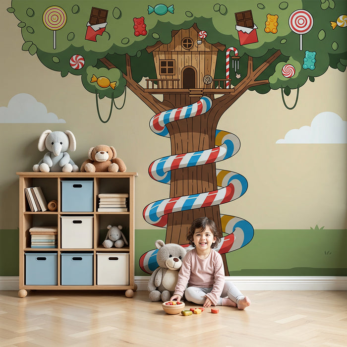 Kids' Room Wallpaper | Sweet Tree House with Candy