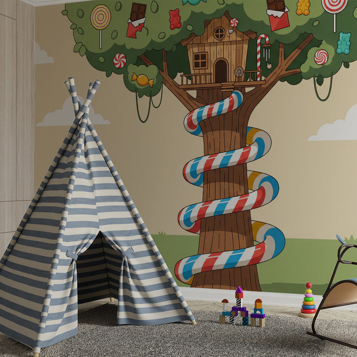 Kids' Room Wallpaper | Sweet Tree House with Candy