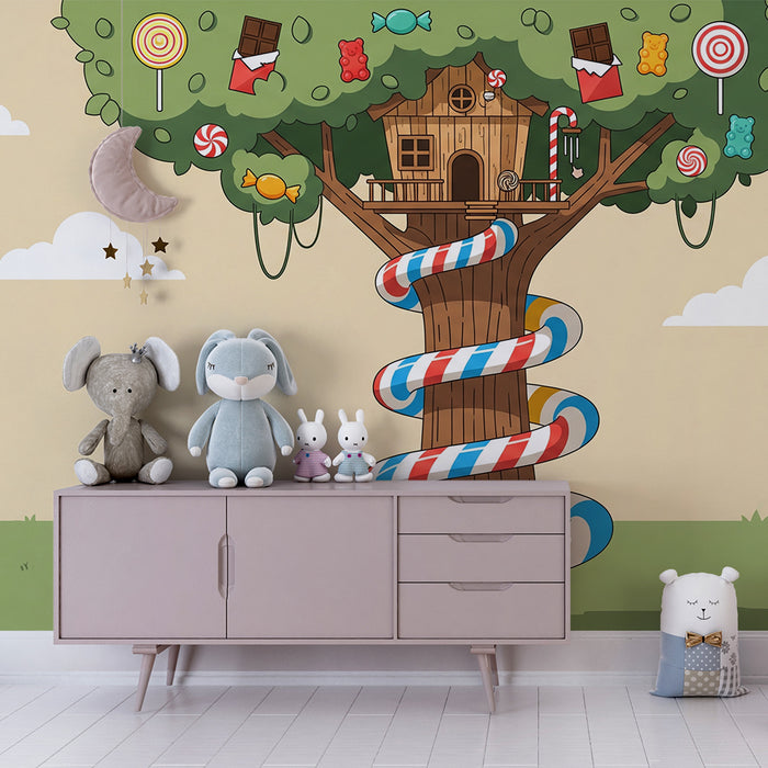 Kids' Room Wallpaper | Sweet Tree House with Candy
