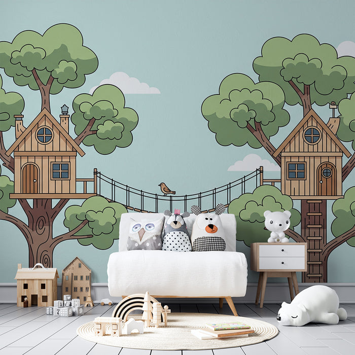 Kids' Room Wallpaper | Treehouses with Squirrels and Birds