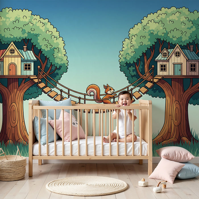 Kids' Room Wallpaper | Treehouses with a Playful Squirrel