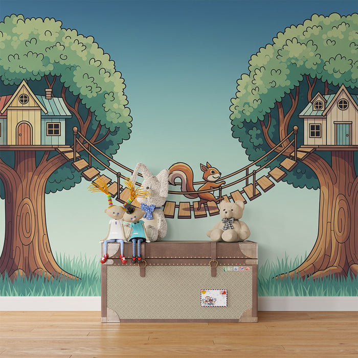 Kids' Room Wallpaper | Treehouses with a Playful Squirrel