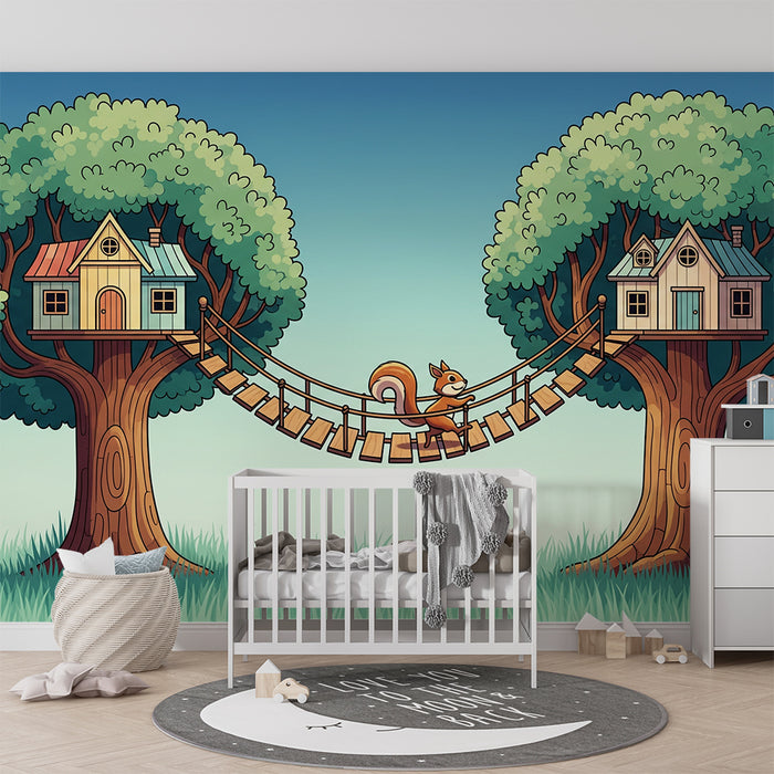 Kids' Room Wallpaper | Treehouses with a Playful Squirrel