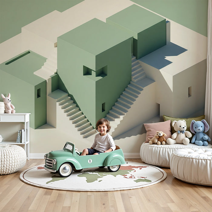 Papier peint chambre enfant | Maisons géométriques modernes en tons pastel