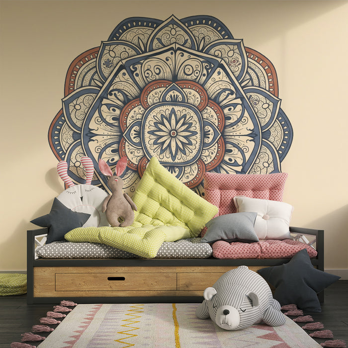 Tapet pentru cameră copii | Mandala colorată pe fundal delicat