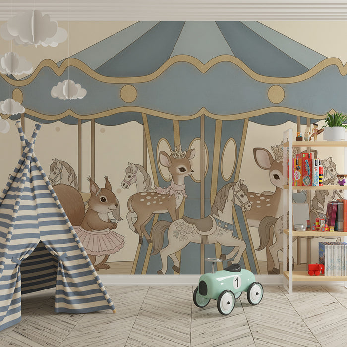 Børneværelse tapet | Forhekset karrusel med dyr
