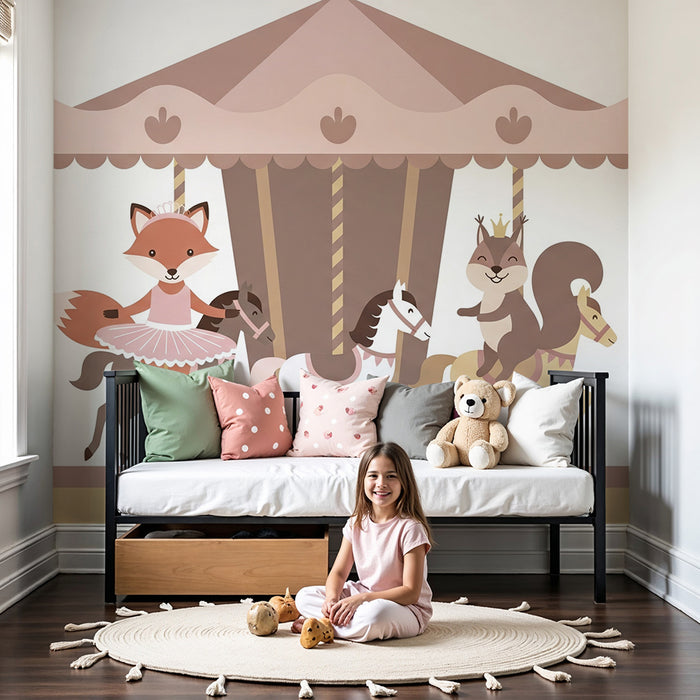 Kinderzimmer Tapete | Verzaubernder Karussell mit niedlichen Tieren