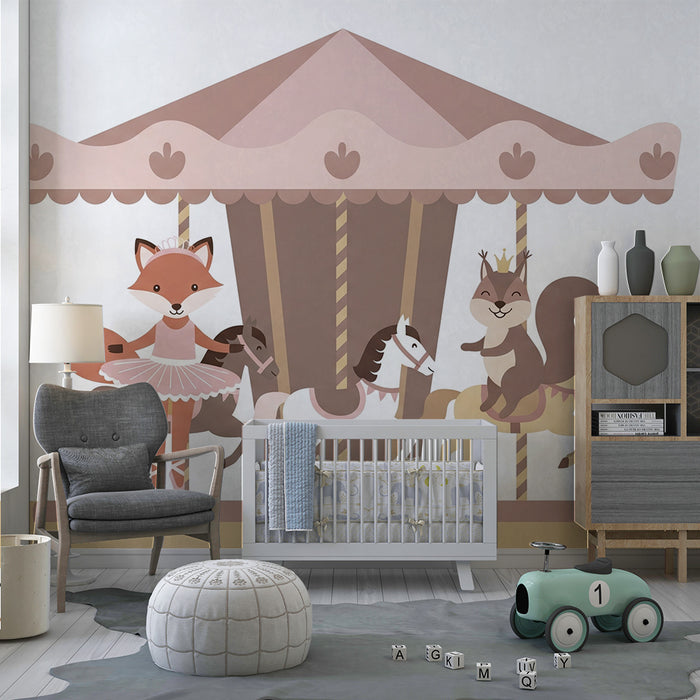 Kinderzimmer Tapete | Verzaubernder Karussell mit niedlichen Tieren